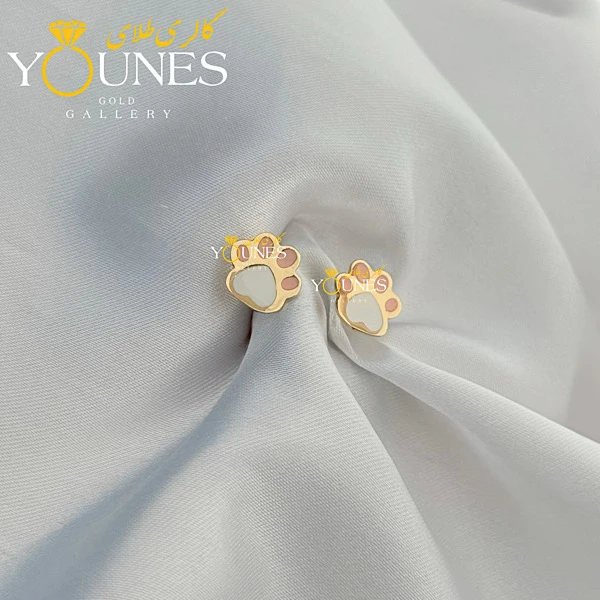گوشواره طلا میخی پنجه گربه میناکاری